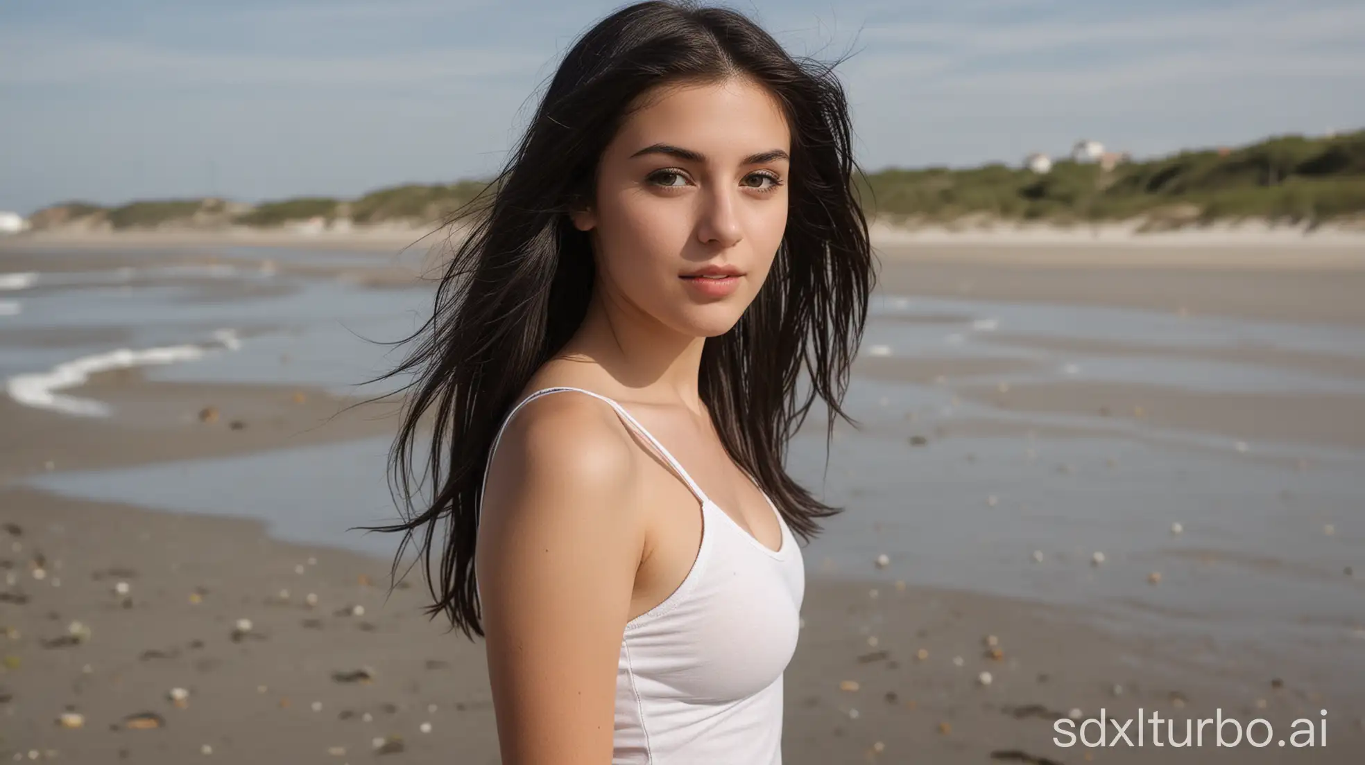 Portrait-of-a-Young-Woman-with-Long-Black-Hair-on-the-Beach