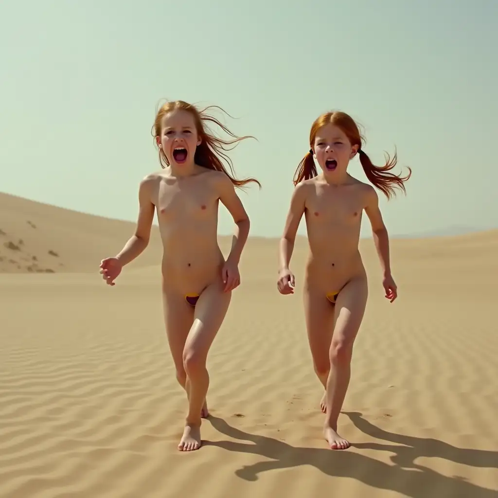 Girls-Lost-in-Desert-Crying-Full-Body-Pale-Skin-Ginger-Hair-Pigtails-Slim-Running