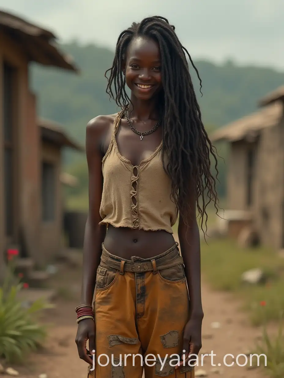 Smiling-African-Girl-in-a-PostApocalyptic-World-with-Dirty-Clothes
