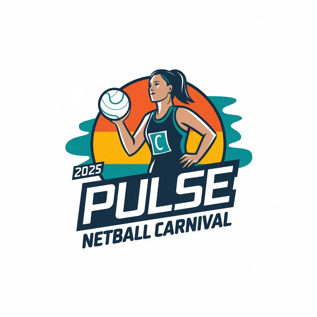 LOGO Design for 2025 Pulse Netball Carnival Teal and Navy Sunset with Dynamic Player Theme