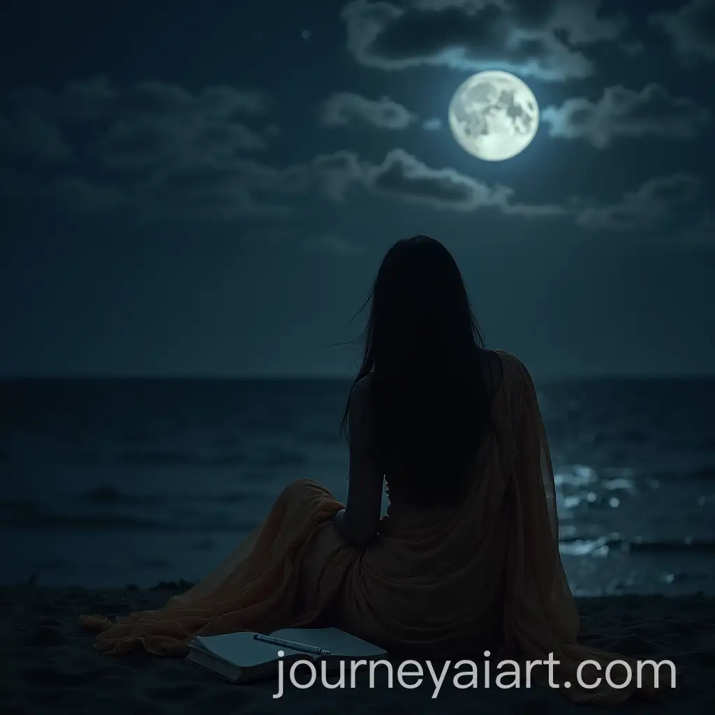 Lonely-Sad-Girl-in-SareAI-Art-Prompt-Expansione-Sitting-by-a-Quiet-Lake-Under-a-Moonlit-Cloudy-Night