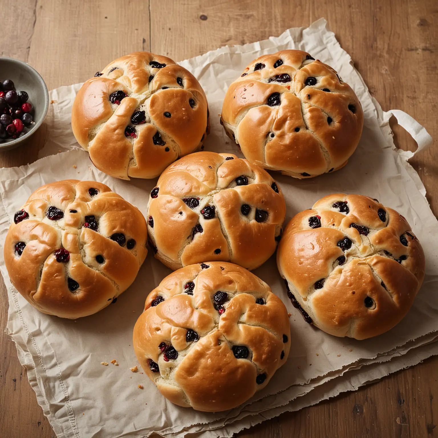 Five Currant Buns on Kitchen Table