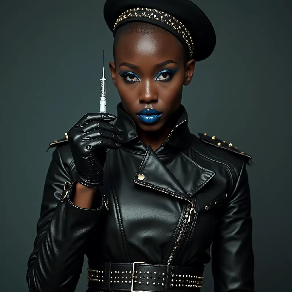 DarkSkinned-African-Woman-in-Leather-Motorcycle-Gear-with-Bold-Makeup-and-Accessories