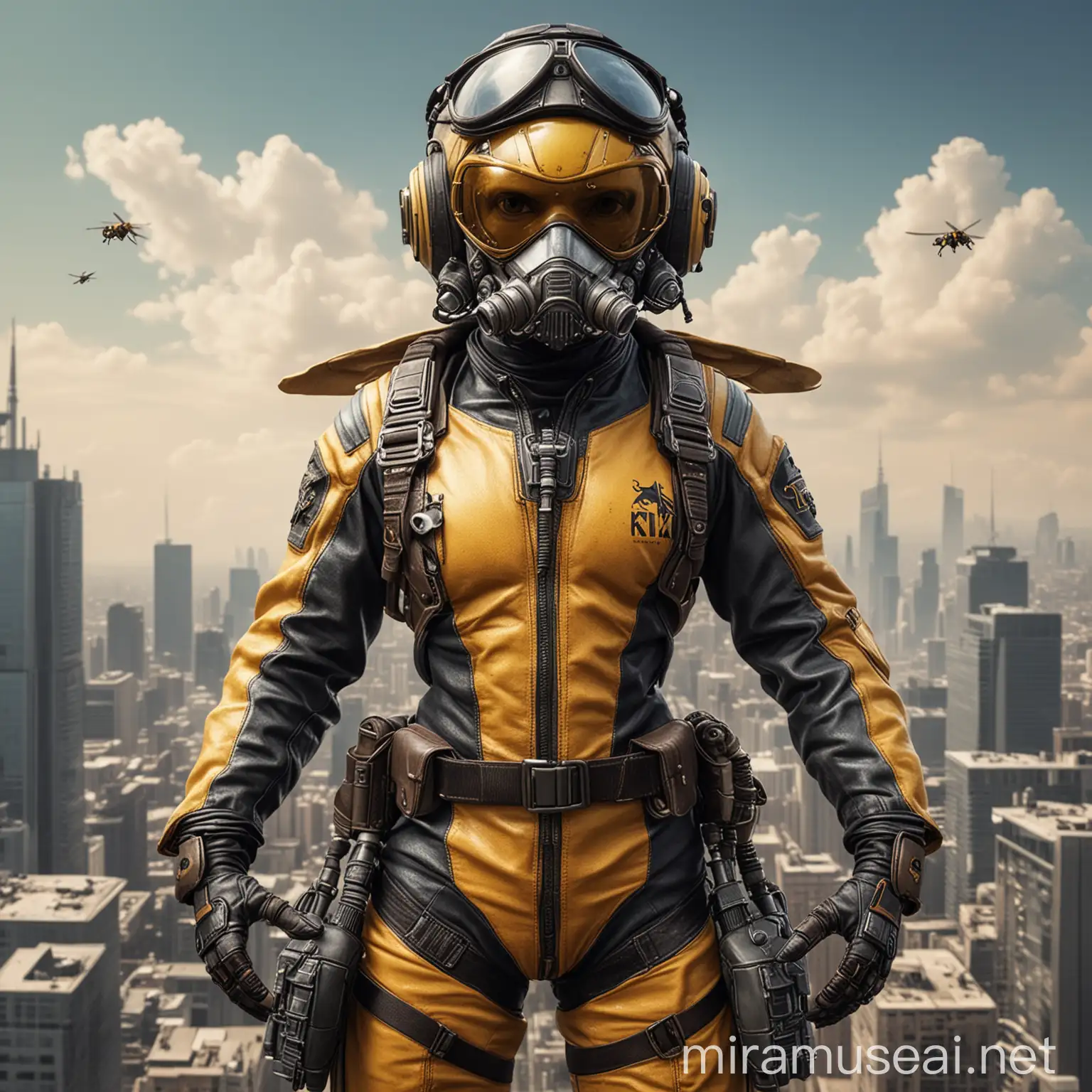 Realistic Wasp Pilot Flying with Remote Control in Urban Skyline