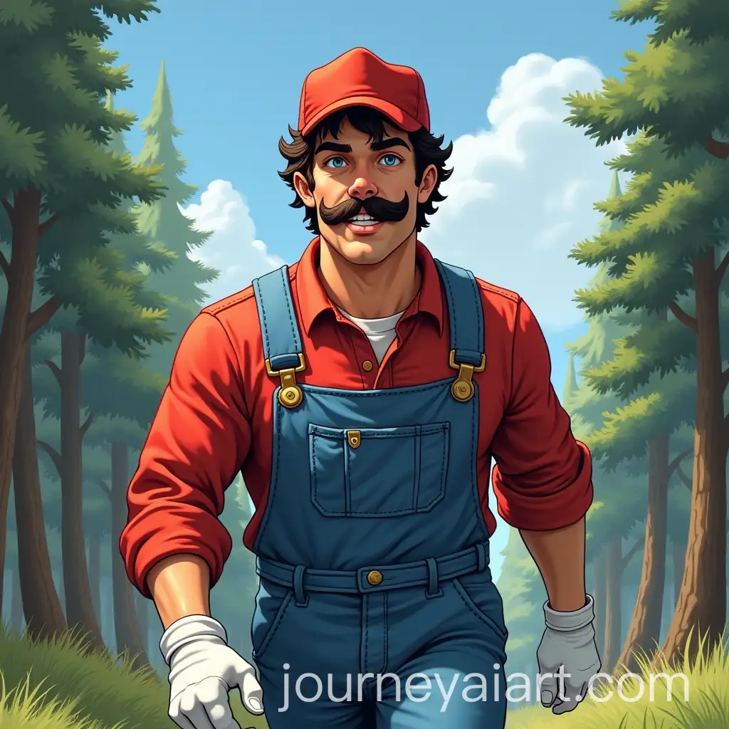 Man-with-Blue-Eyes-and-Red-Cap-Walking-in-Forest