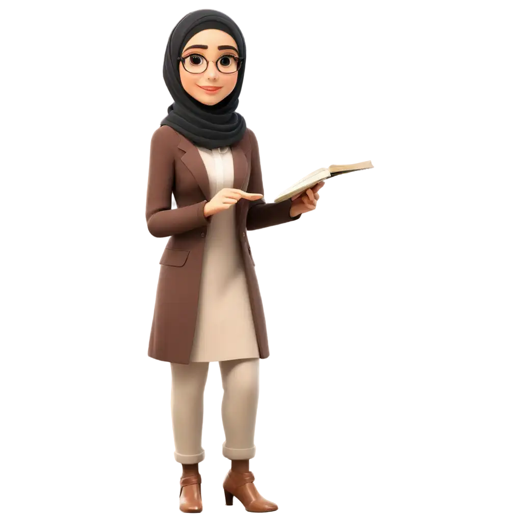 PNG-Image-of-a-Beautiful-Cartoon-Muslim-Female-Teacher-Teaching
