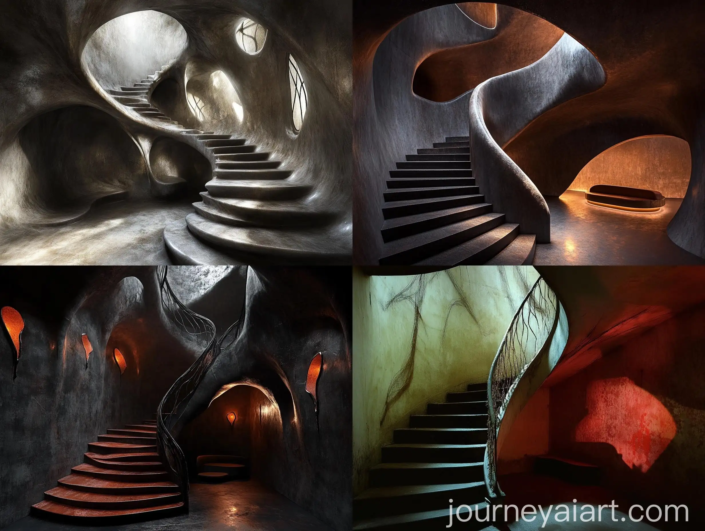 Unique-Creature-Stairs-to-the-Second-Floor-with-Dramatic-Lighting-and-Rest-Area