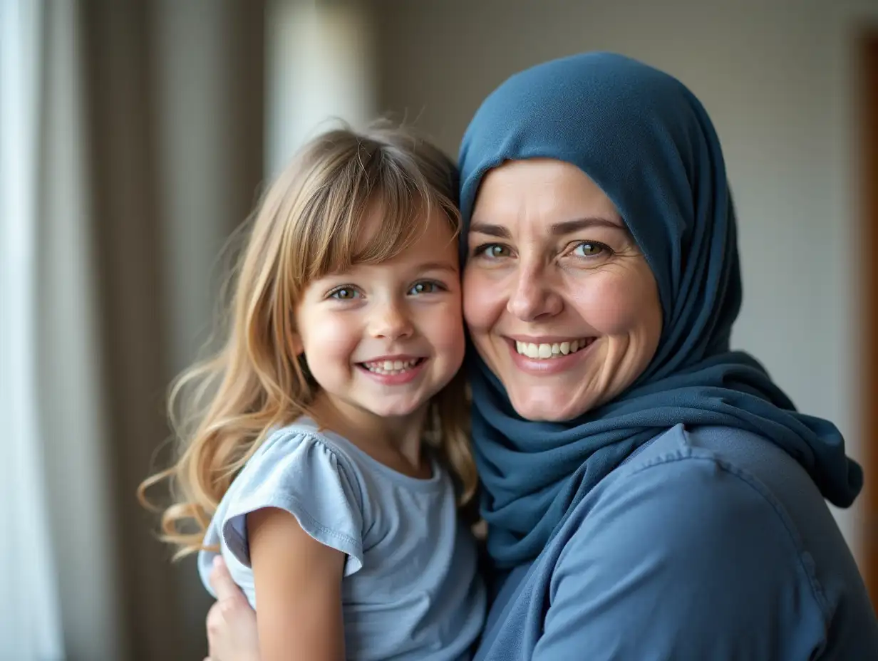 Supportive-Caregiver-with-Child-Cancer-in-Blue-Headscarf