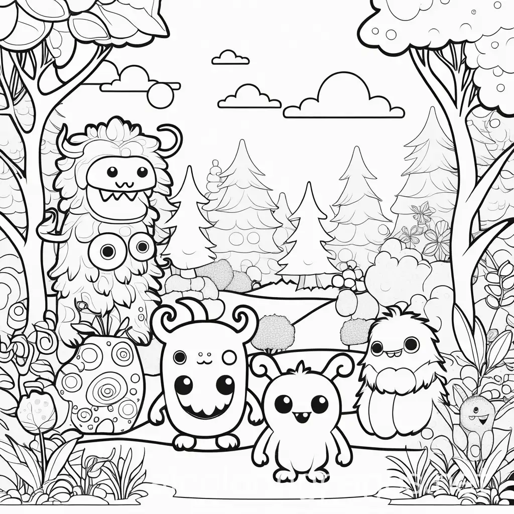 Cartoon-Monsters-in-Garden-Coloring-Page