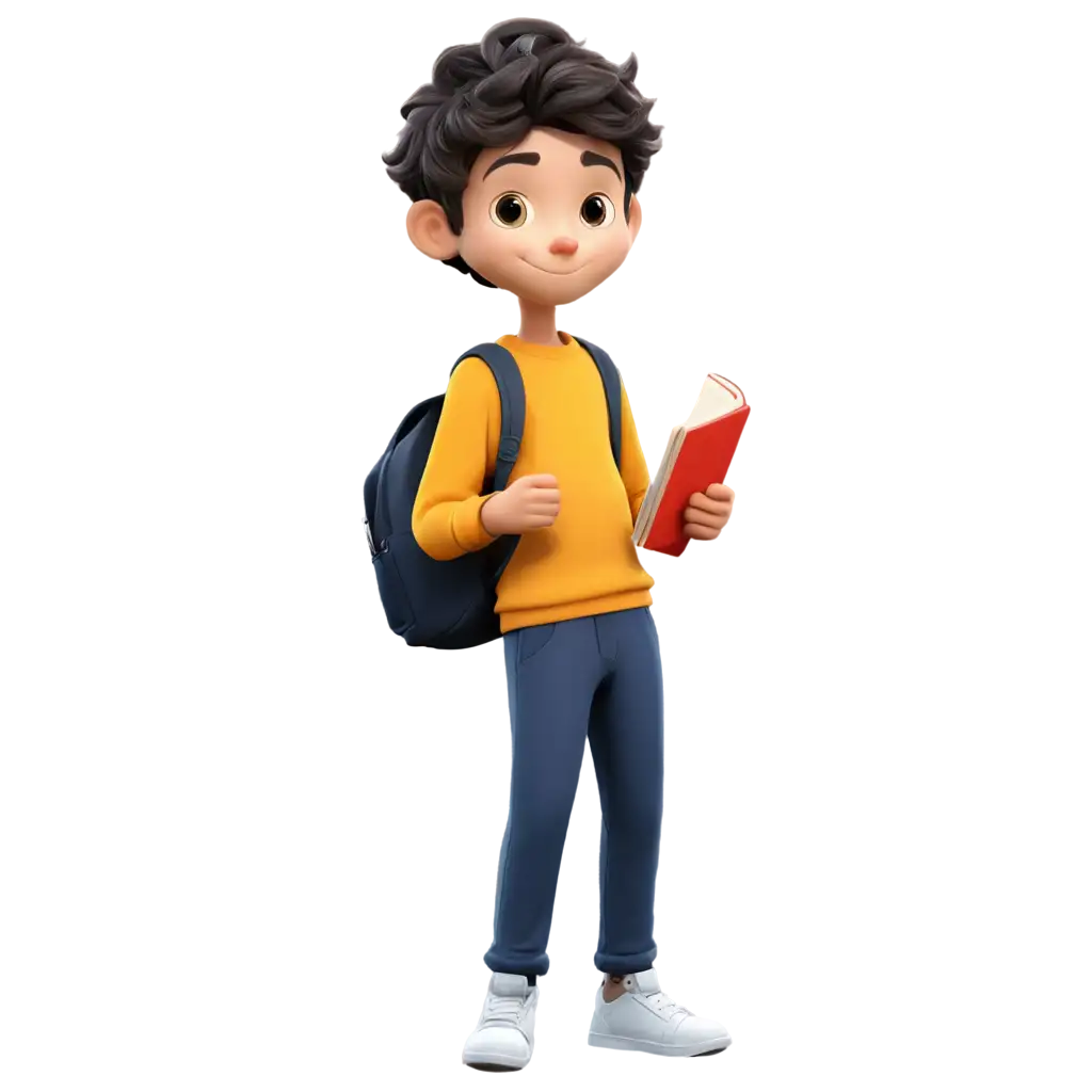 Cartoon-School-Boy-in-Yellow-Full-Sleeves-TShirt-with-Book-PNG-Image-for-Versatile-Use