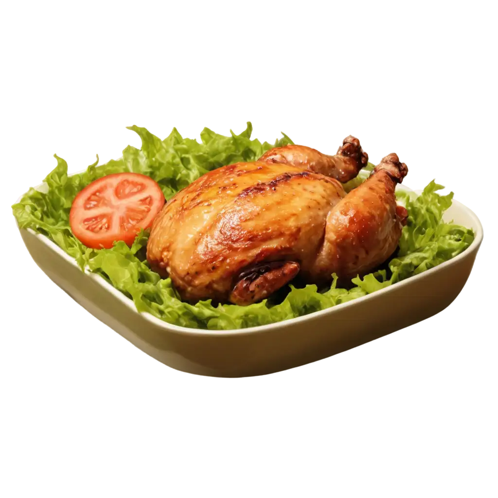 HighQuality-PNG-of-Roasted-Chicken-Piece-with-Salad-Garnishing-for-Culinary-Visuals