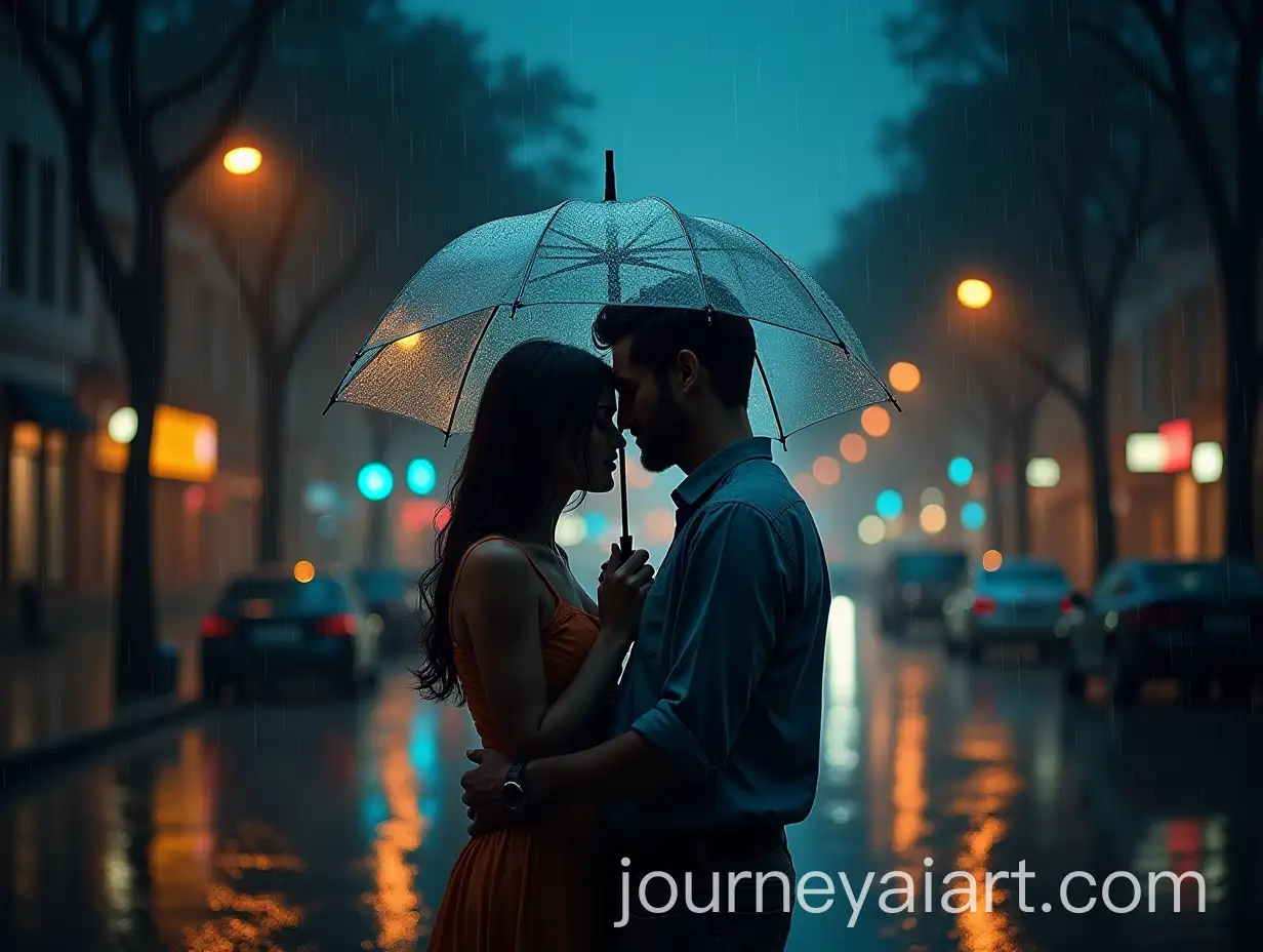 Romantic-Couple-Embracing-Under-Soft-Rain-in-a-Cityscape
