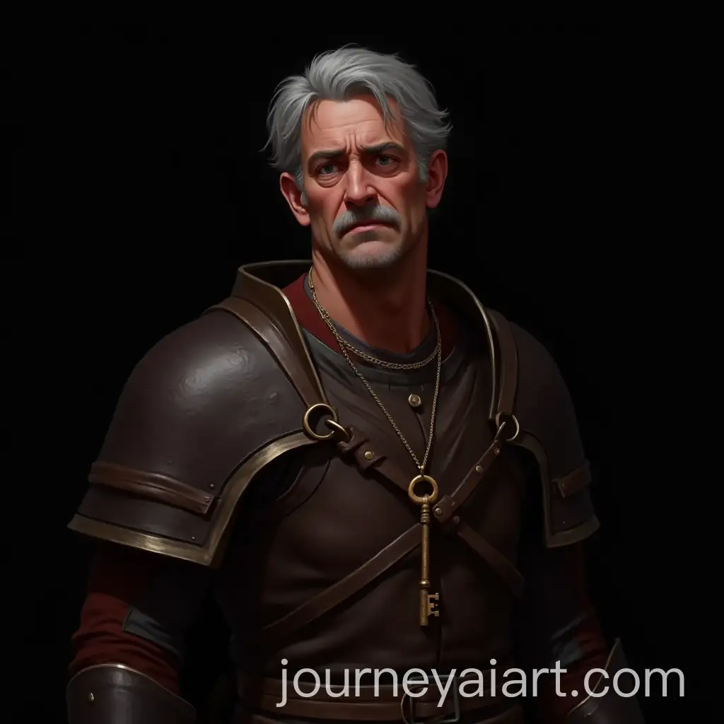 Young-Man-Appears-Older-with-Wrinkles-Grey-Hair-and-Worn-Leather-Armor