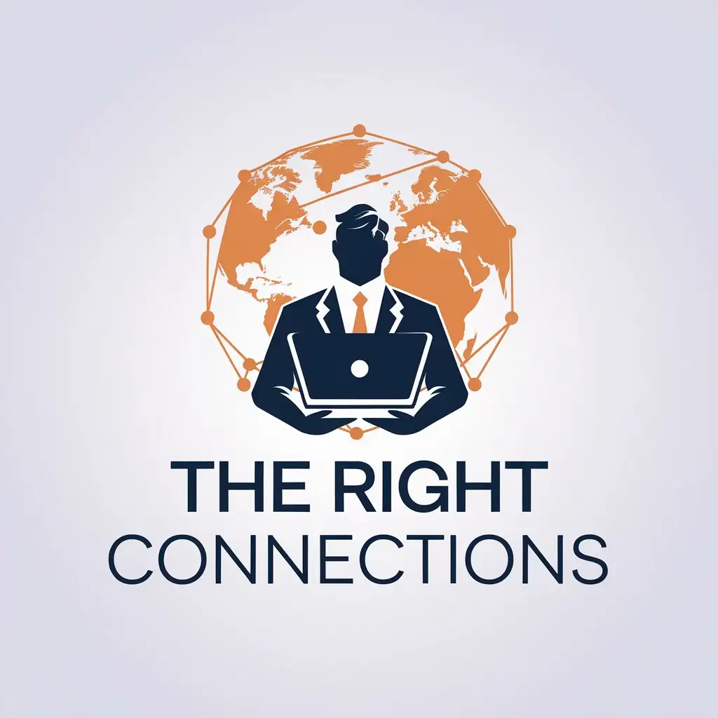 LOGO Design for The Right Connections Man with Laptop and Global Connections Theme