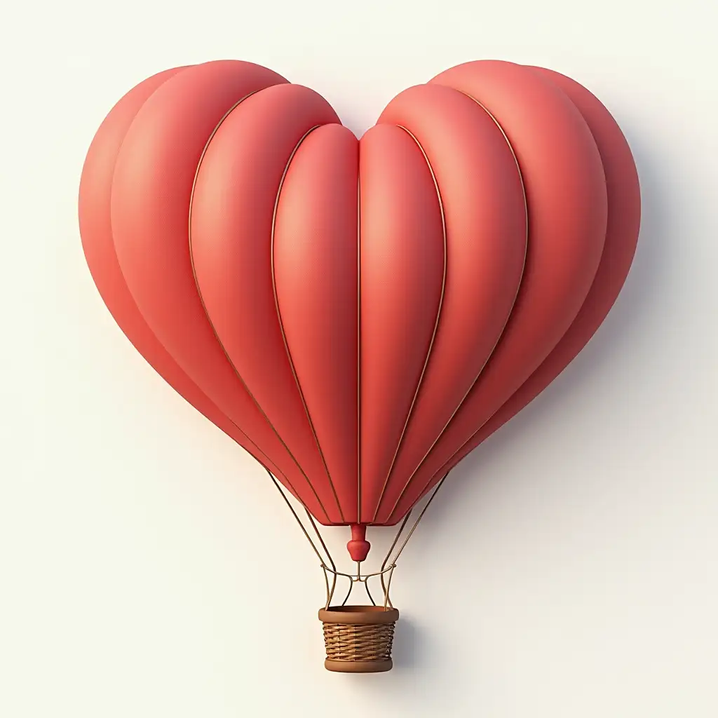 Hot air balloon in shape of a heart, icon interface, low details