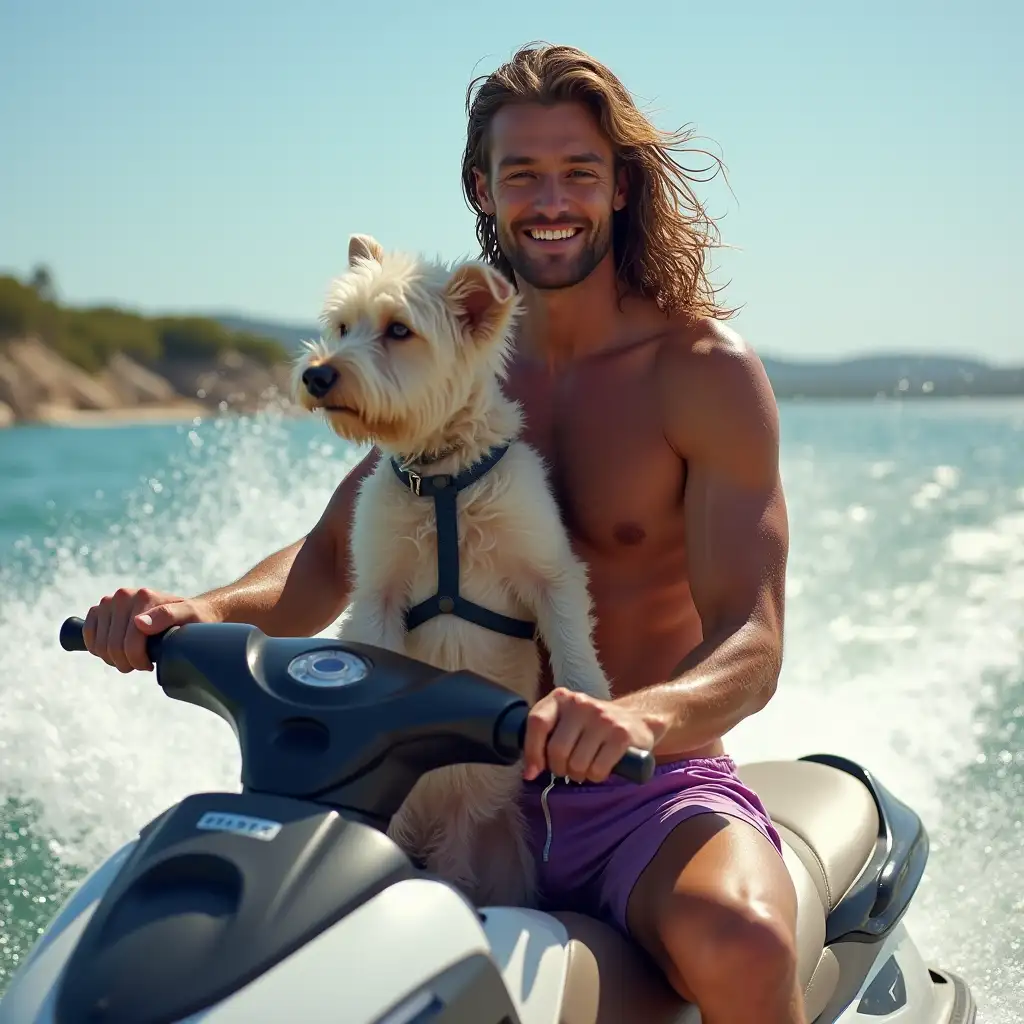 LongHaired-Man-with-Dog-on-Jet-Ski-on-a-Sunny-Day