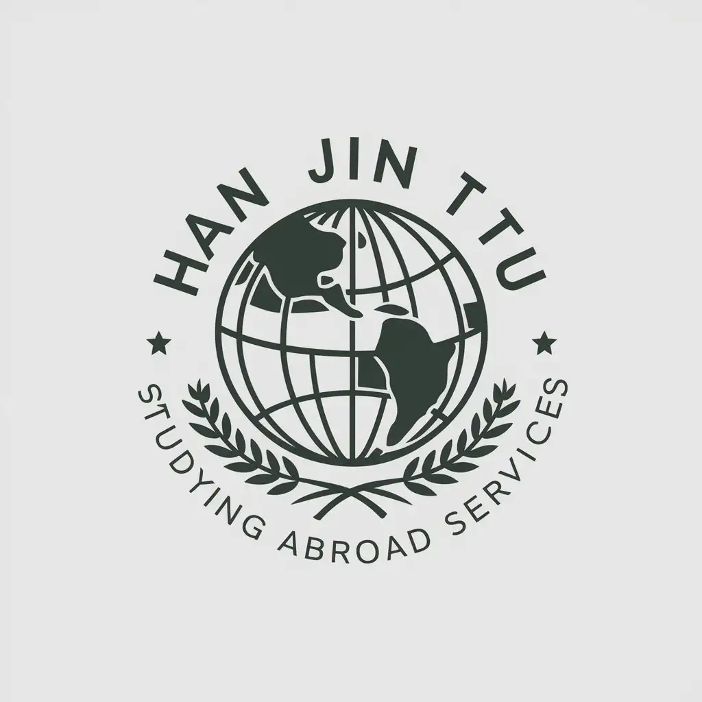 a vector logo design,with the text "Han Jin Tu studying abroad services", main symbol:School, earth, round, olive branch,Moderate,be used in Education industry,clear background