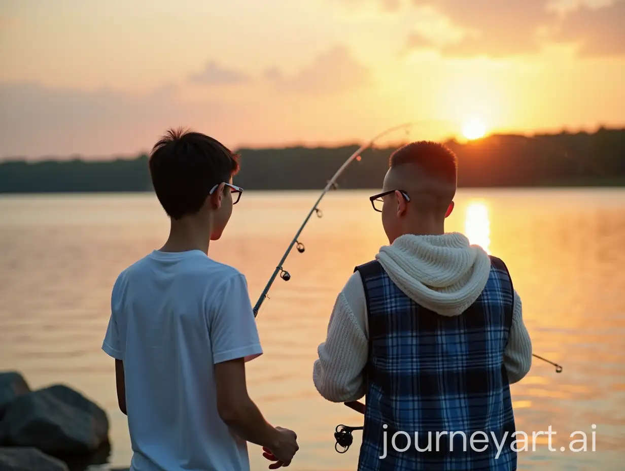 High-School-Seniors-Fishing-at-Sunset-by-Lake