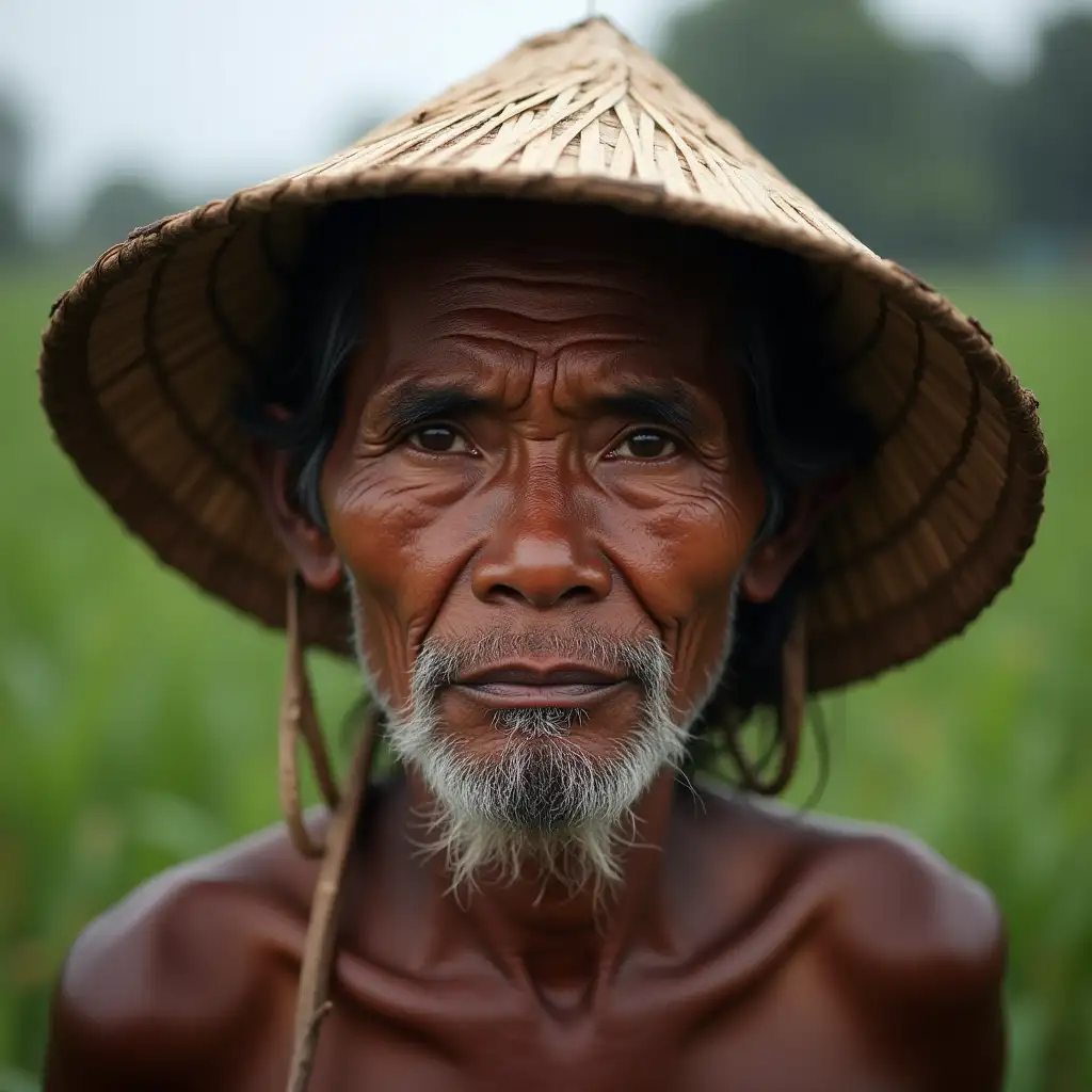 Face of a sad Indonesian farmer