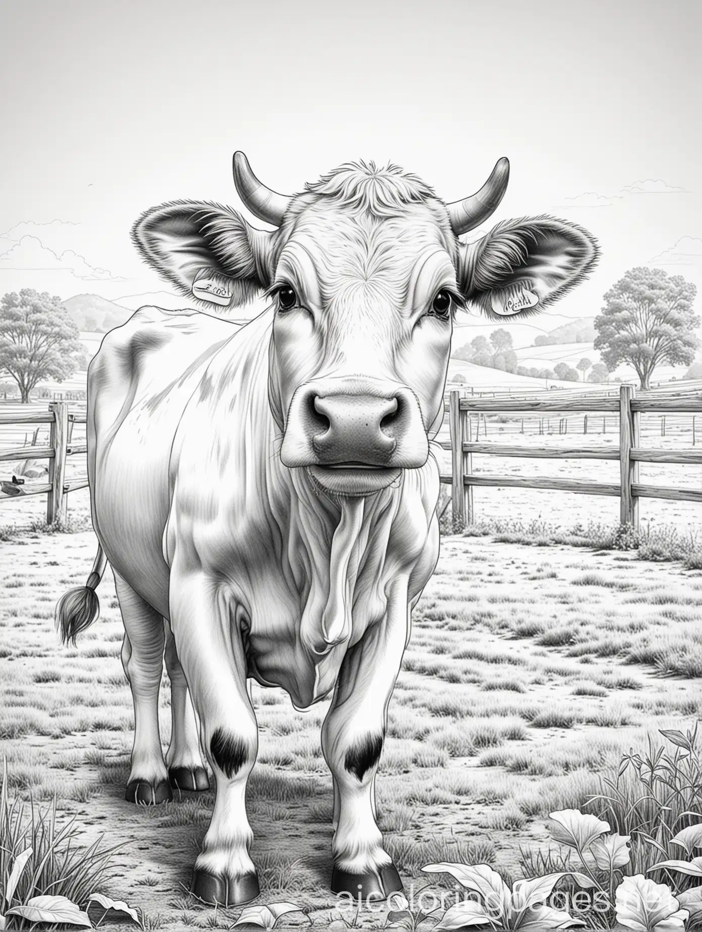 Cute-Black-and-White-Cow-on-a-Farm-Coloring-Page