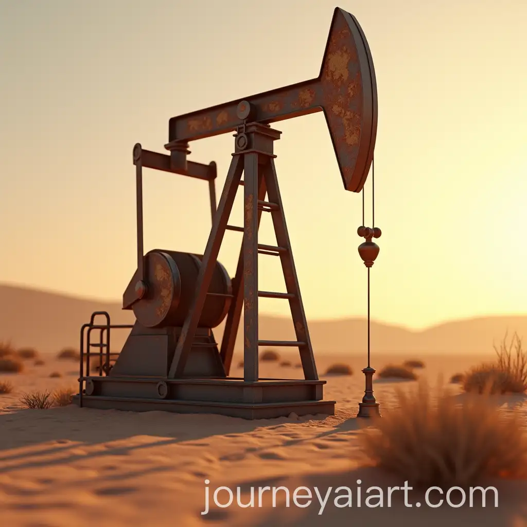 Photorealistic-3D-Oil-Pump-Jack-in-Desert-Landscape-at-Sunset