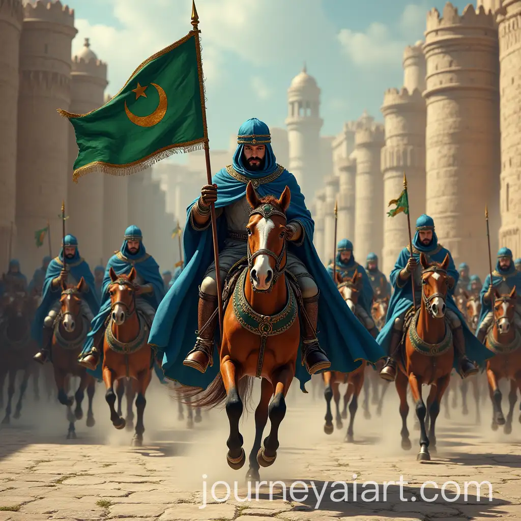 Commanding-Muslim-Warriors-on-Galloping-Horses-in-a-Medieval-Fortress