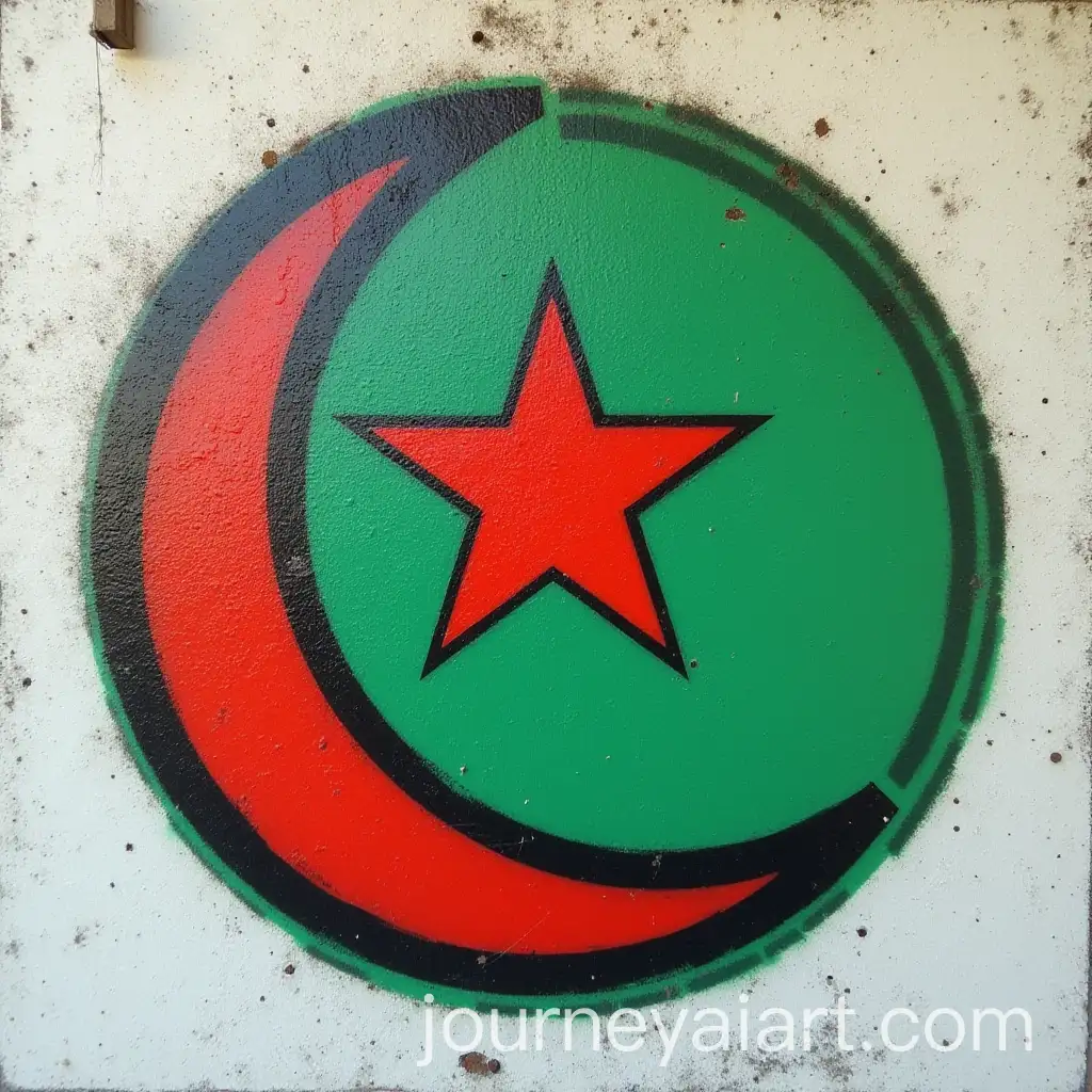 Graffiti-Crescent-and-Red-Star-on-Green-Circle-with-Urban-Art-Style