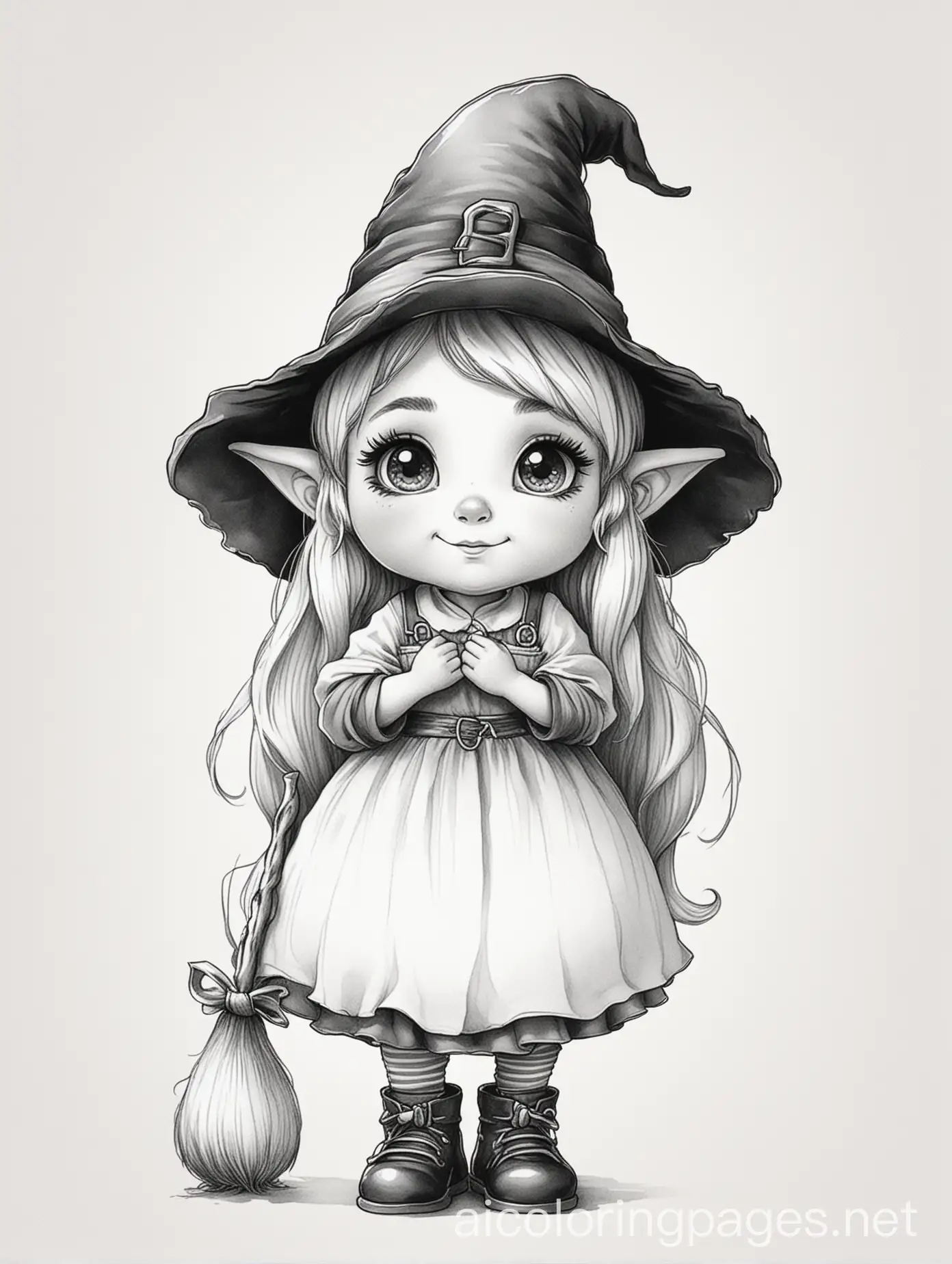 Cute-Witch-Gnome-Coloring-Page-in-Black-and-White-Outline-Art