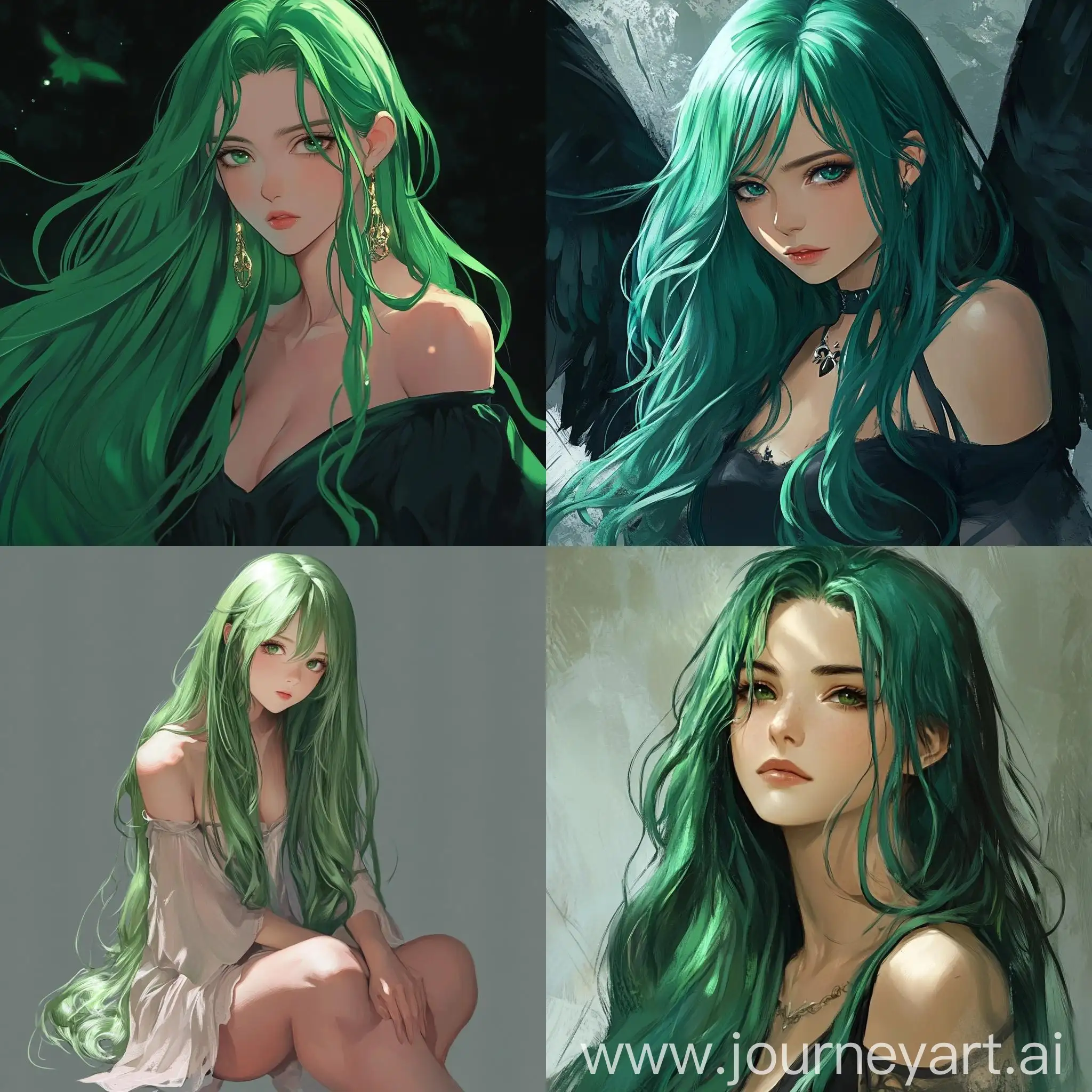 Anime-Style-Portrait-of-a-Beautiful-Female-with-Long-Green-Hair