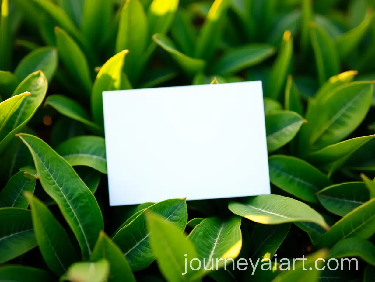 Blank-White-Card-Resting-on-Lush-Green-Tea-Leaves-with-Sunlight-Touch