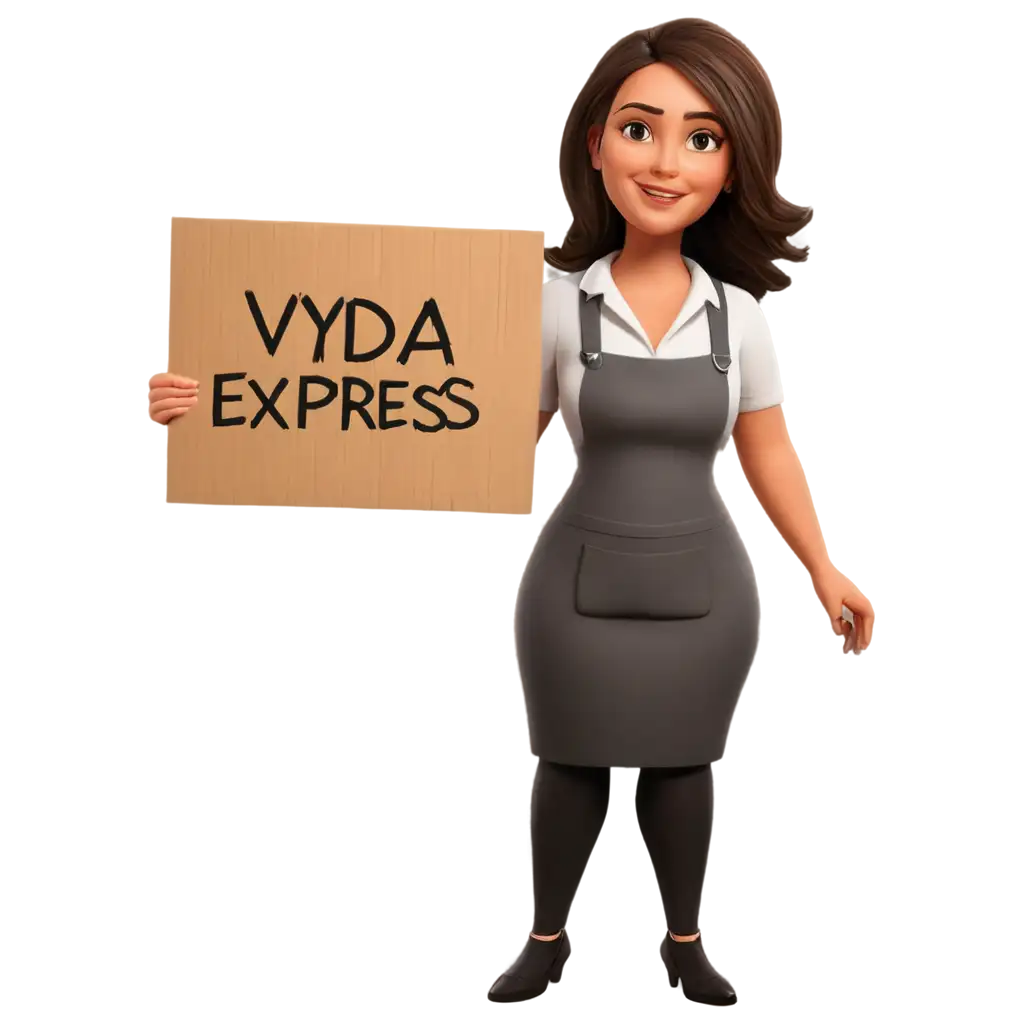 cartoon bum holding cardboard sign that says VYDA EXPRESS