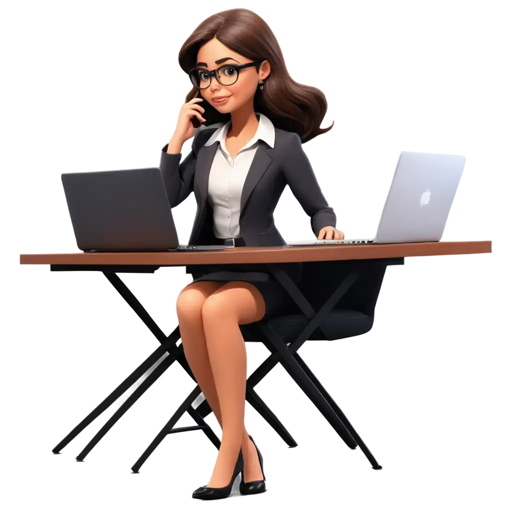 Cartoon-Secretary-Typing-on-Computer-Keyboard-PNG-HighQuality-Digital-Illustration