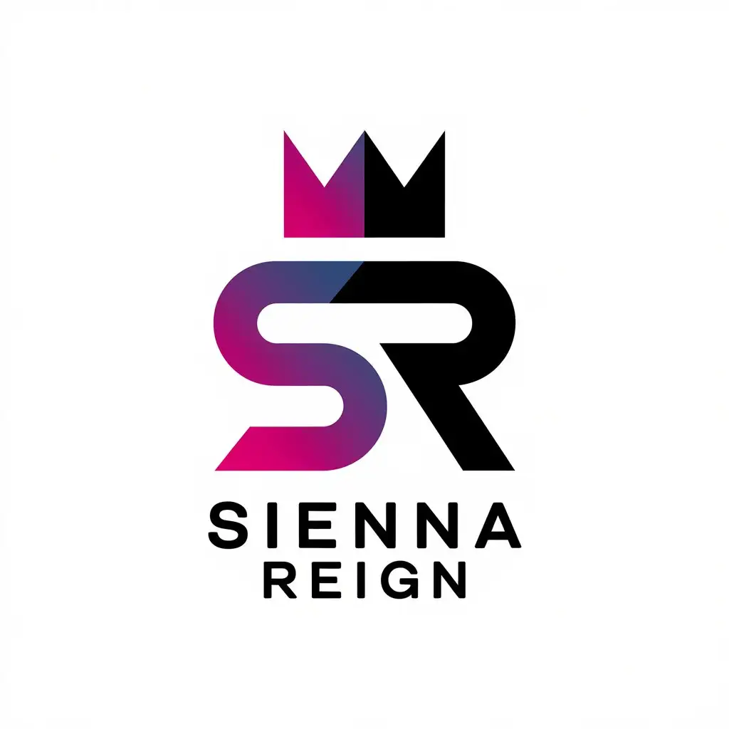 LOGO Design for Sienna Reign Modern Minimalist SR with Crown in Purple Black and White