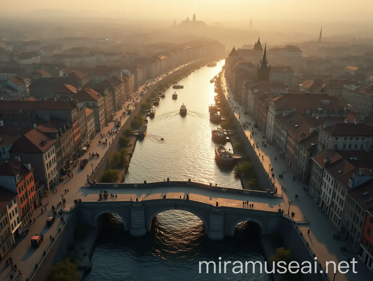 Grand 18th Century Stone Bridge Over River in Historic Cityscape