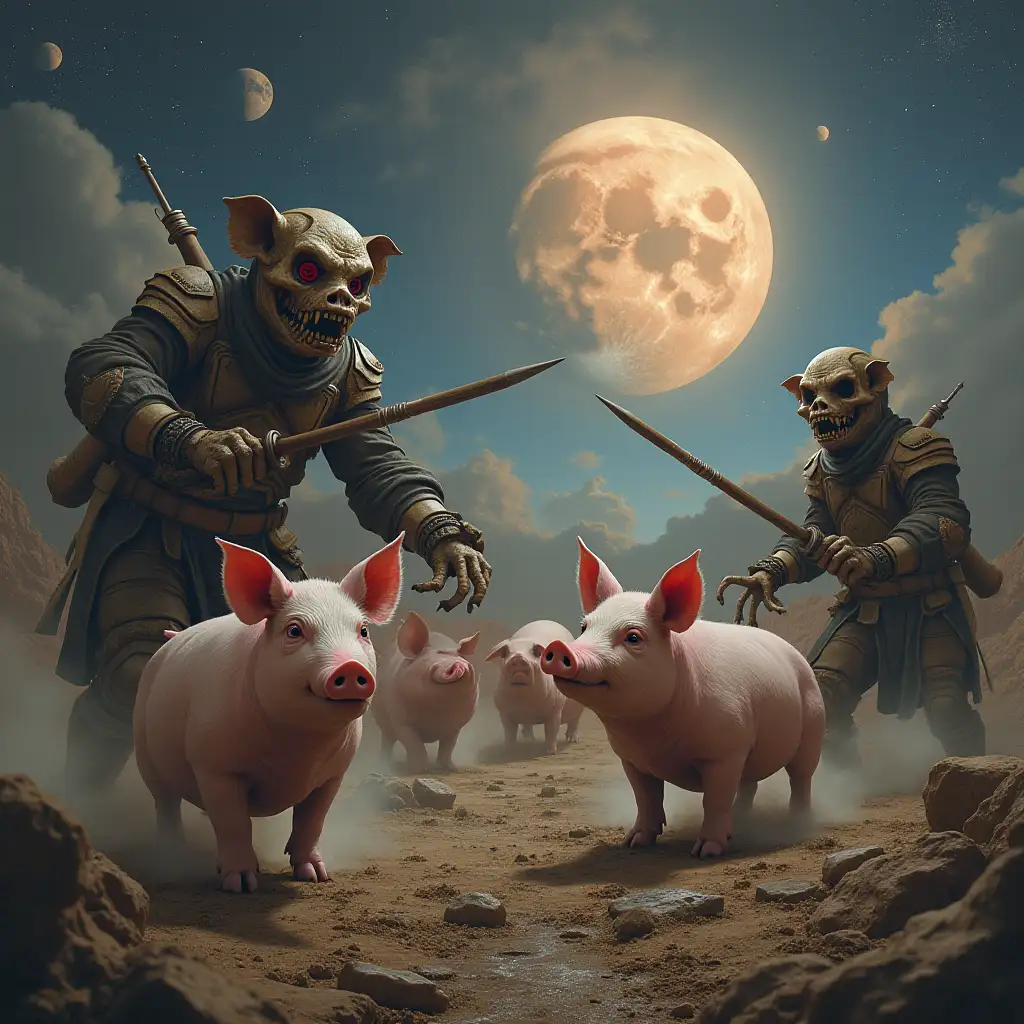 A super nation of highly intelligent pigs living in the planet's bowels entered into battle with intergalactic undead