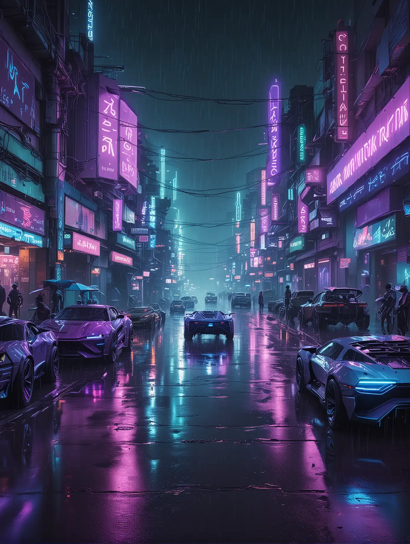 Futuristic-Cyberpunk-Cityscape-Rainy-Night-with-Neon-Lights-and-Futuristic-Cars