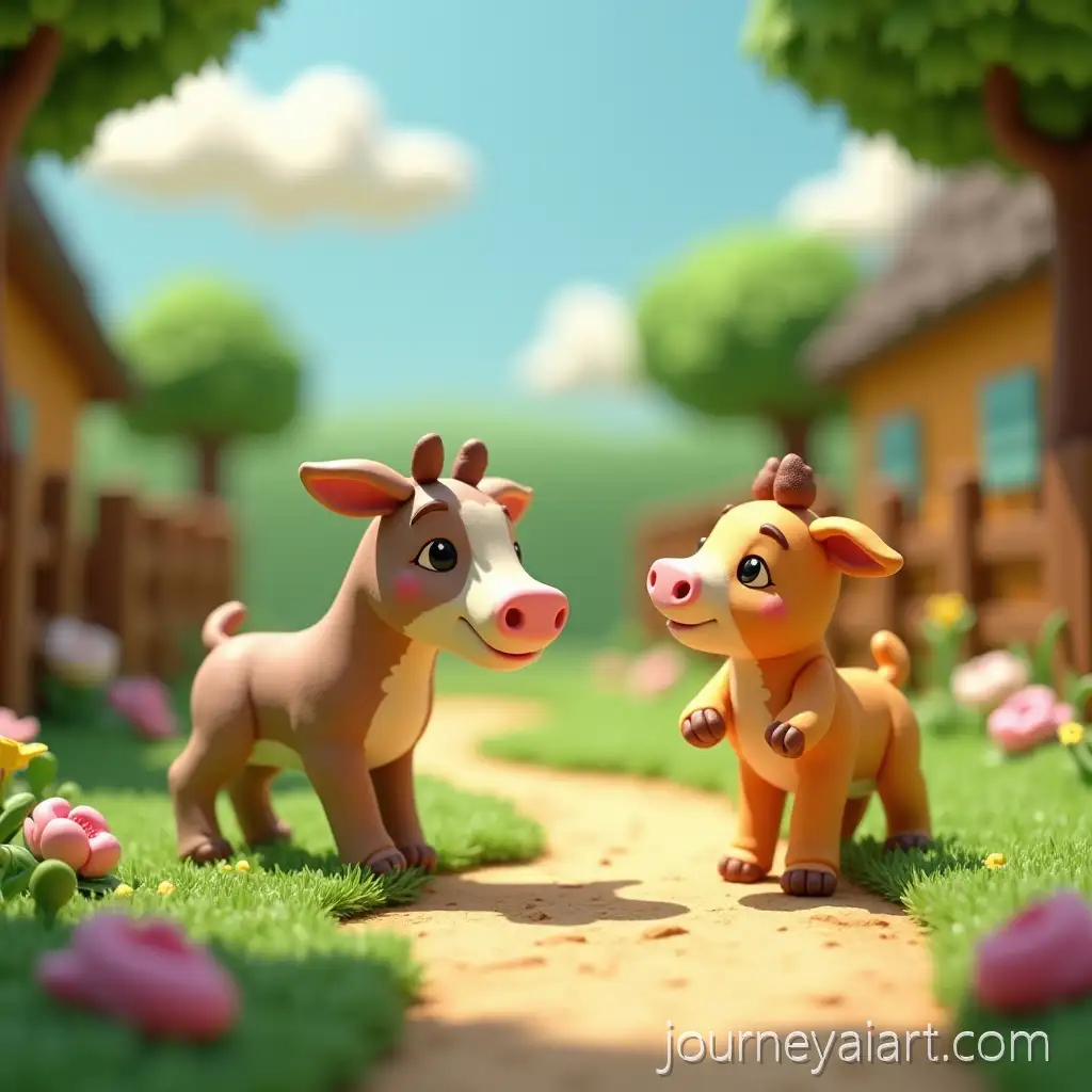 Whimsical-Claymation-Scene-of-Playful-Adventures-in-a-Sunny-Pastoral-Setting
