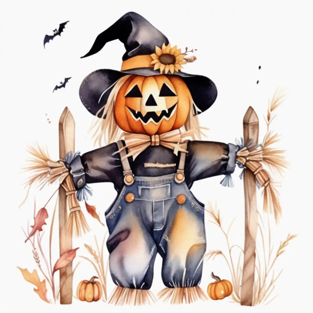 Aesthetic Watercolor Halloween Scarecrow