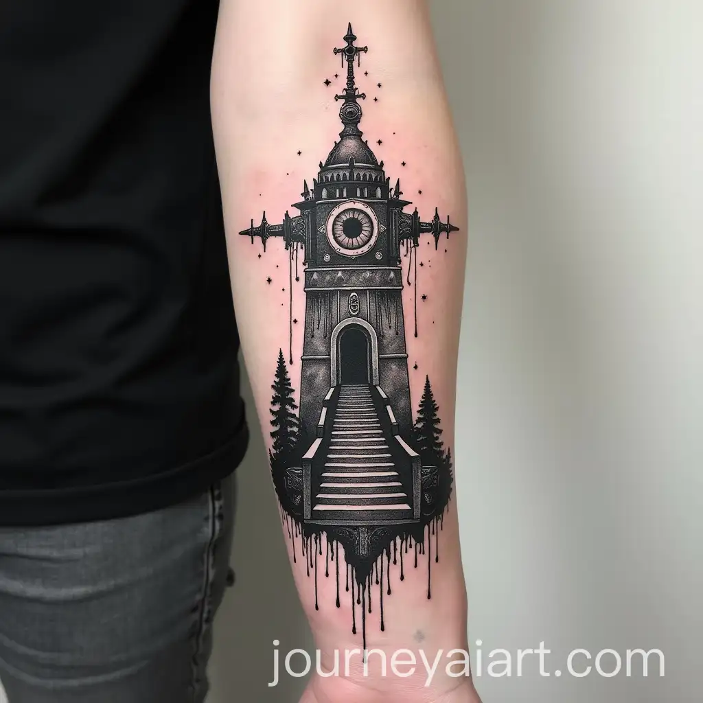 Blackwork-Suminagashi-Tower-Tattoo-Template-with-AllSeeing-Eye-and-Baphomet-Arms