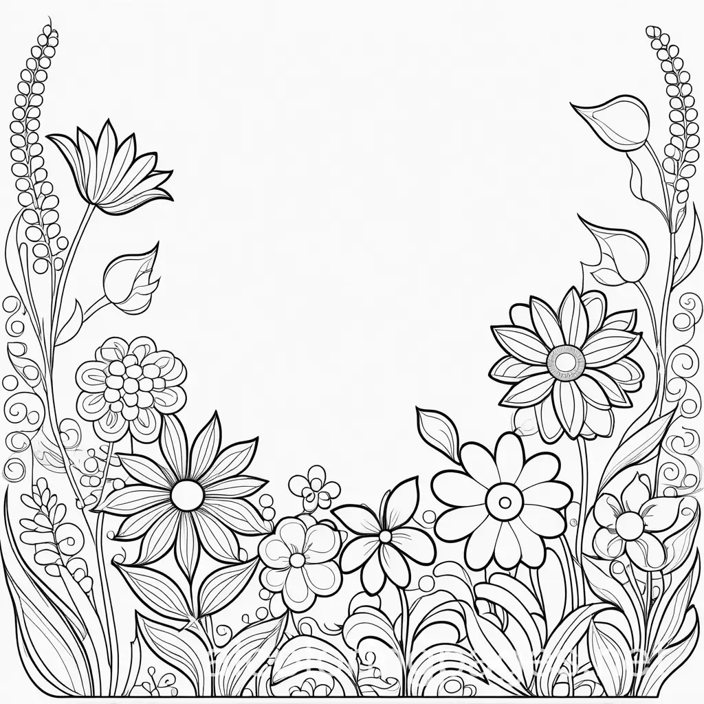 flowers for coloring book, Coloring Page, black and white, line art, white background, Simplicity, Ample White Space. The background of the coloring page is plain white to make it easy for young children to color within the lines. The outlines of all the subjects are easy to distinguish, making it simple for kids to color without too much difficulty