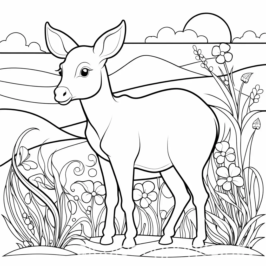 animals, Coloring Page, black and white, line art, white background, Simplicity, Ample White Space. The background of the coloring page is plain white to make it easy for young children to color within the lines. The outlines of all the subjects are easy to distinguish, making it simple for kids to color without too much difficulty