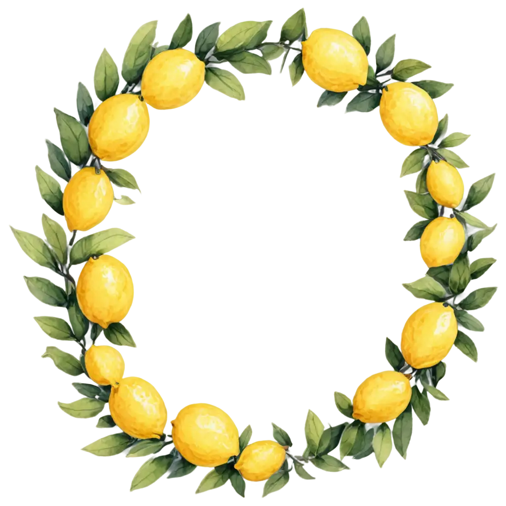 Lemon-Wreath-PNG-Image-HandDrawn-Watercolor-Style-for-Vibrant-Online-Presence