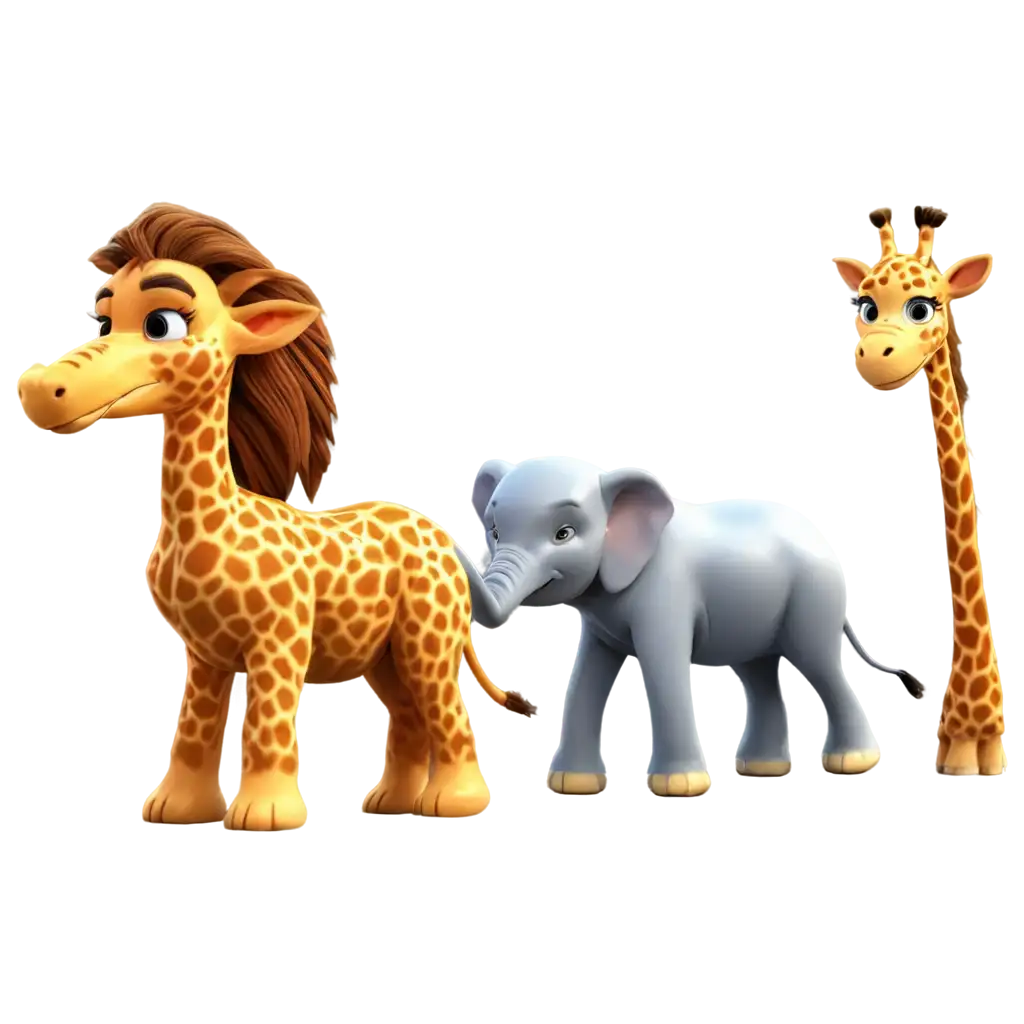 Animated-PNG-Image-of-a-Lion-Elephant-and-Giraffe-HighQuality-Illustration-for-Various-Uses