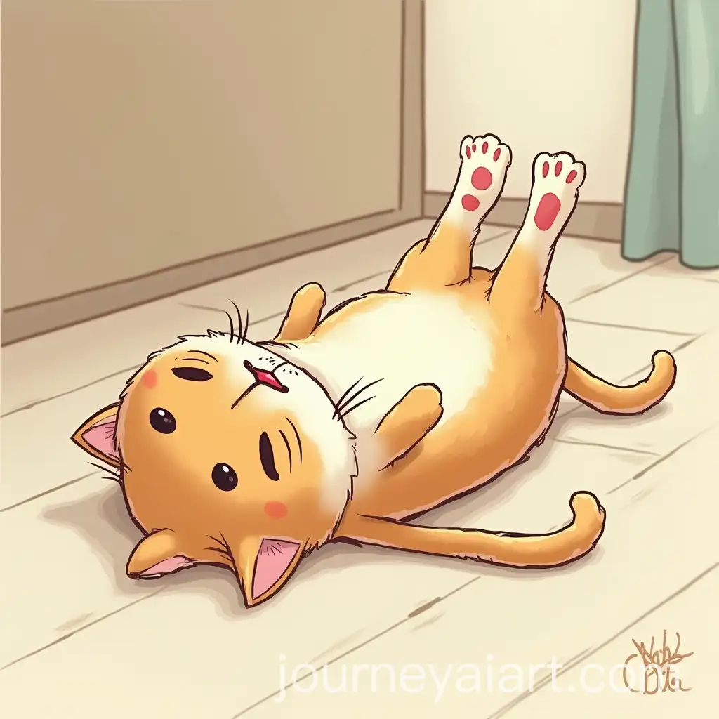 Playful-Cat-Rolling-on-the-Floor-in-Cartoon-Style
