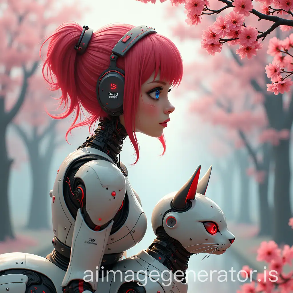 Young-Robot-Woman-on-Robotic-Cat-in-Cyberpunk-World-Observing-Cherry-Tree