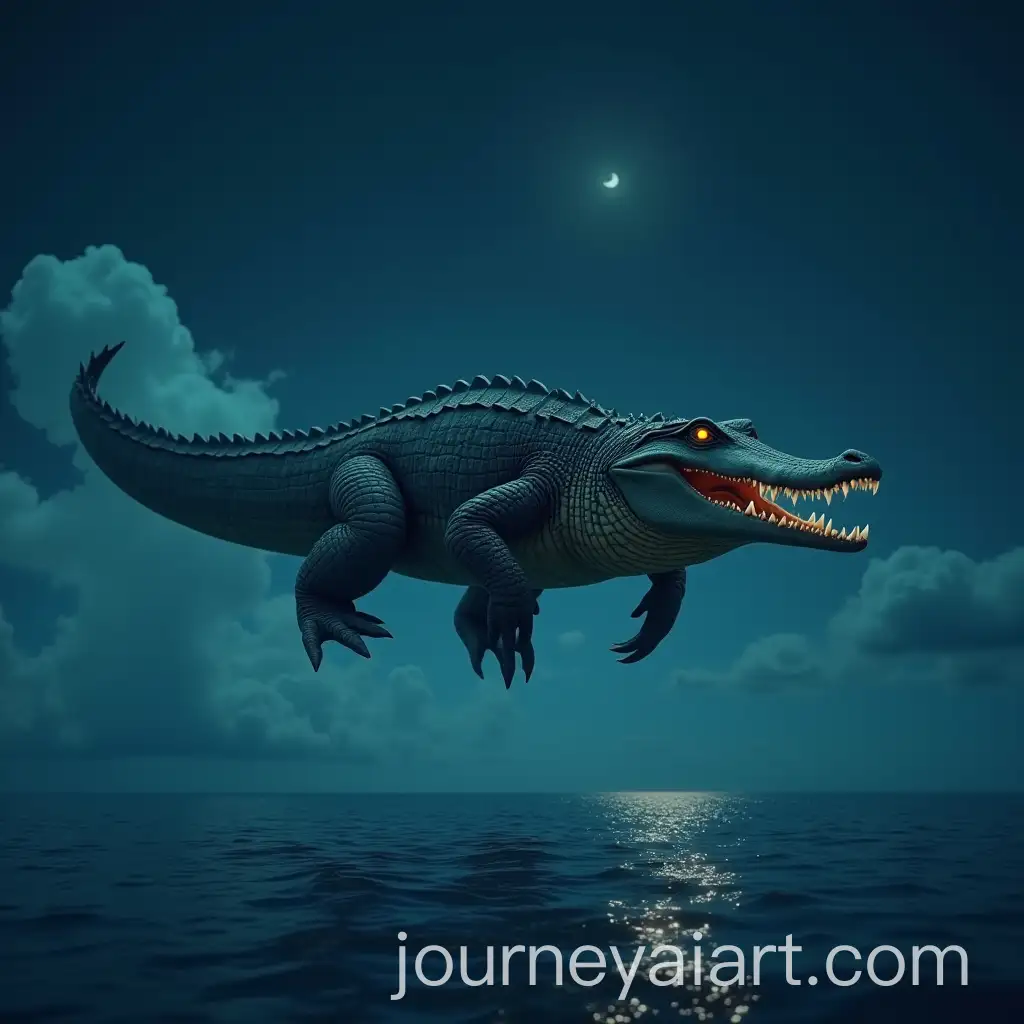 Flying-CrocodileAI-Art-Prompt-Expansion-Shaped-Like-a-Cargo-Plane-Above-the-Sea-at-Night
