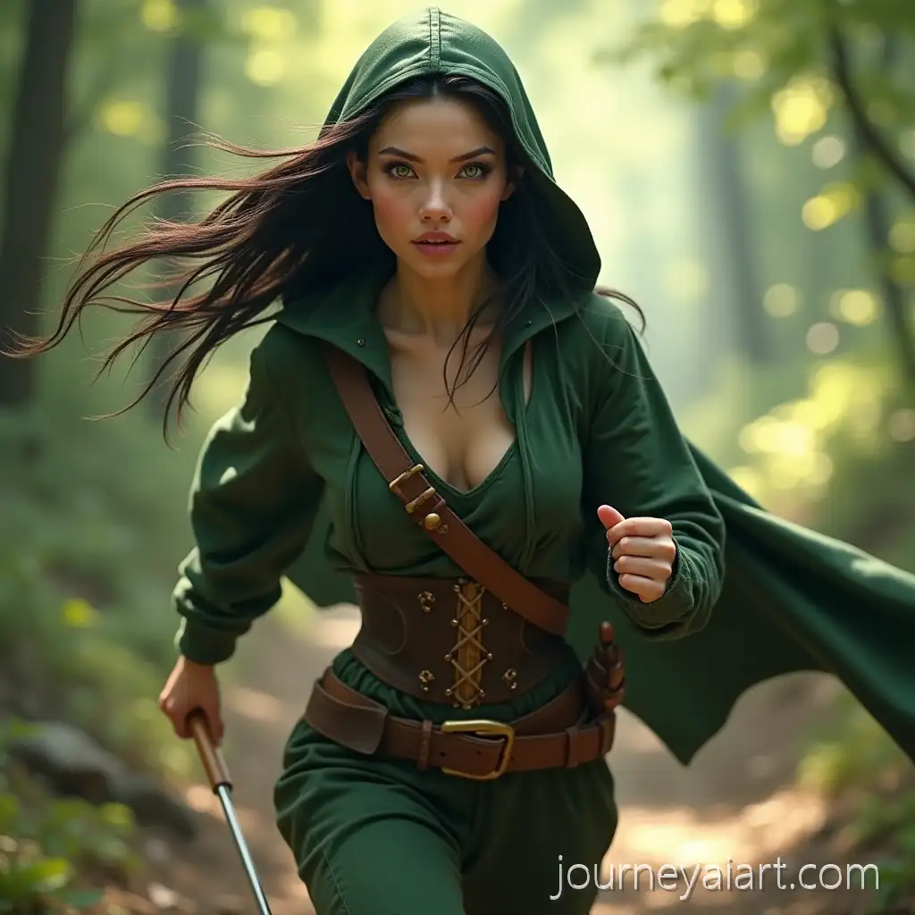 Elven-Woman-Sprinting-Through-an-Enchanted-Forest-with-Bow-and-Cloak