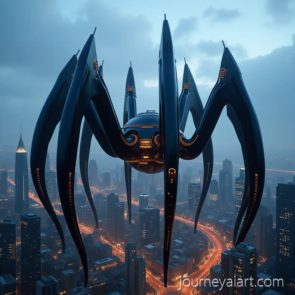 Futuristic-SpiderInspired-Skyscraper-Complex-in-a-Modern-City-atFuturistic-Spider-Skyscraper-Dusk