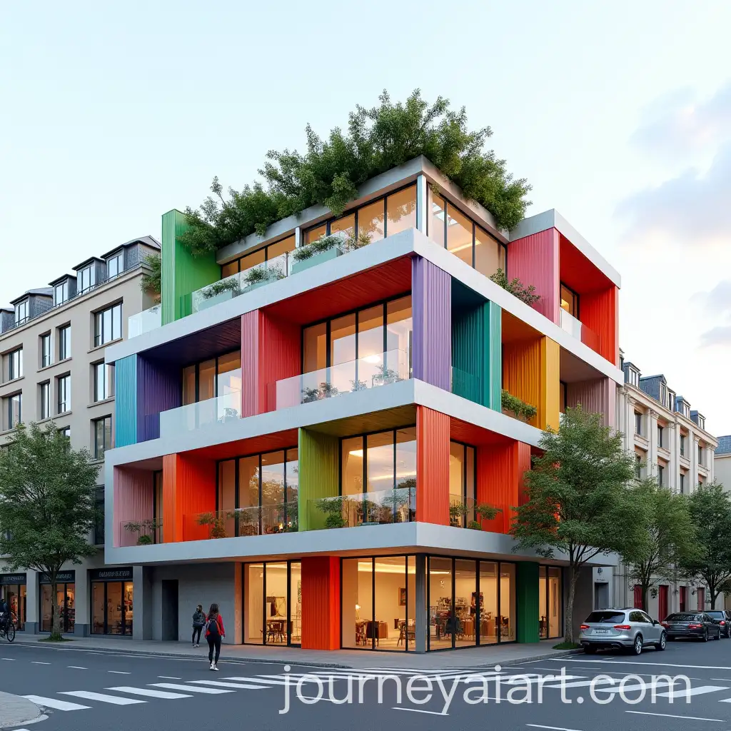 Modern-Cubic-Exhibition-Office-Building-with-Garden-and-Colorful-Aluminum-Structures
