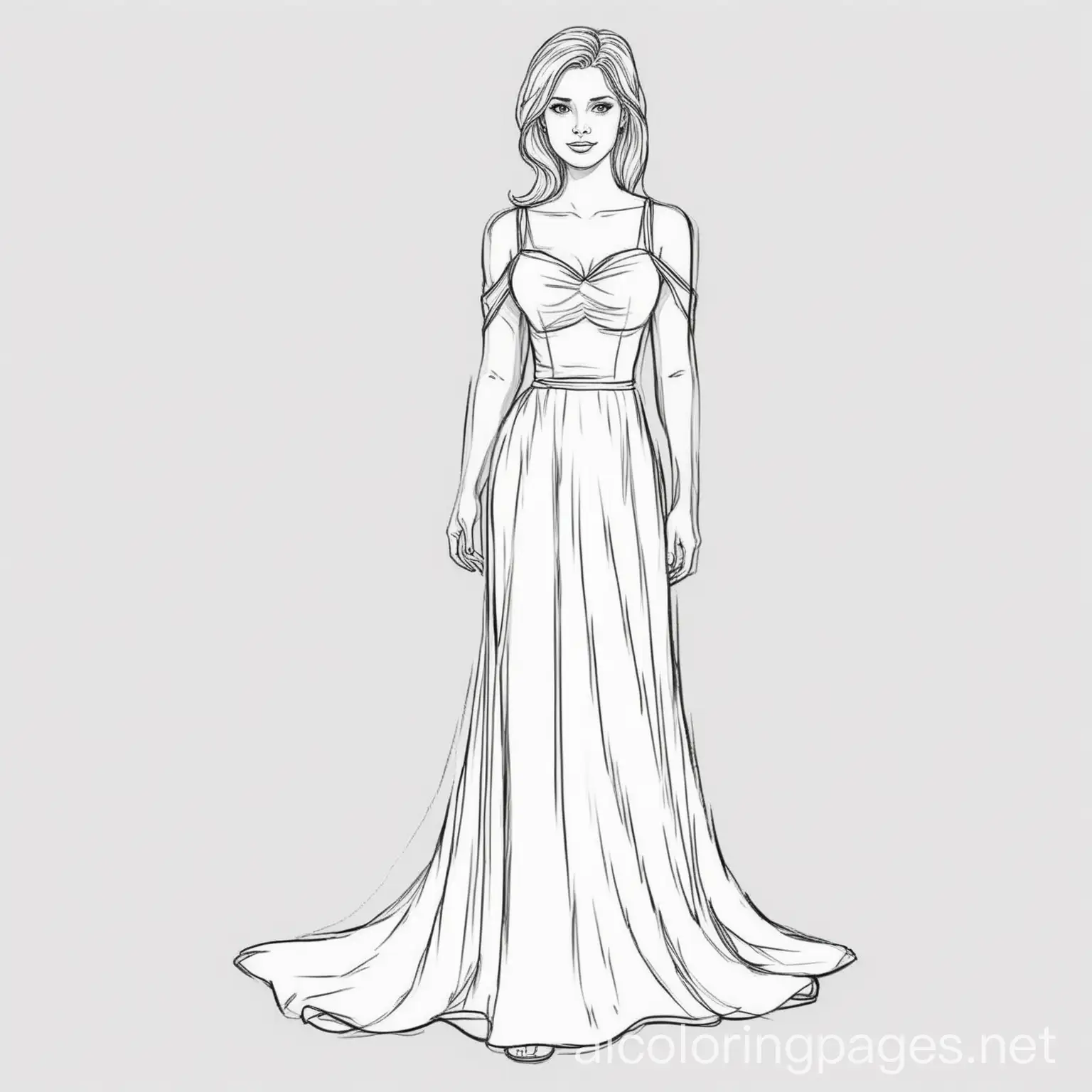 Blonde-Woman-in-Formal-Dress-Coloring-Page-for-Children